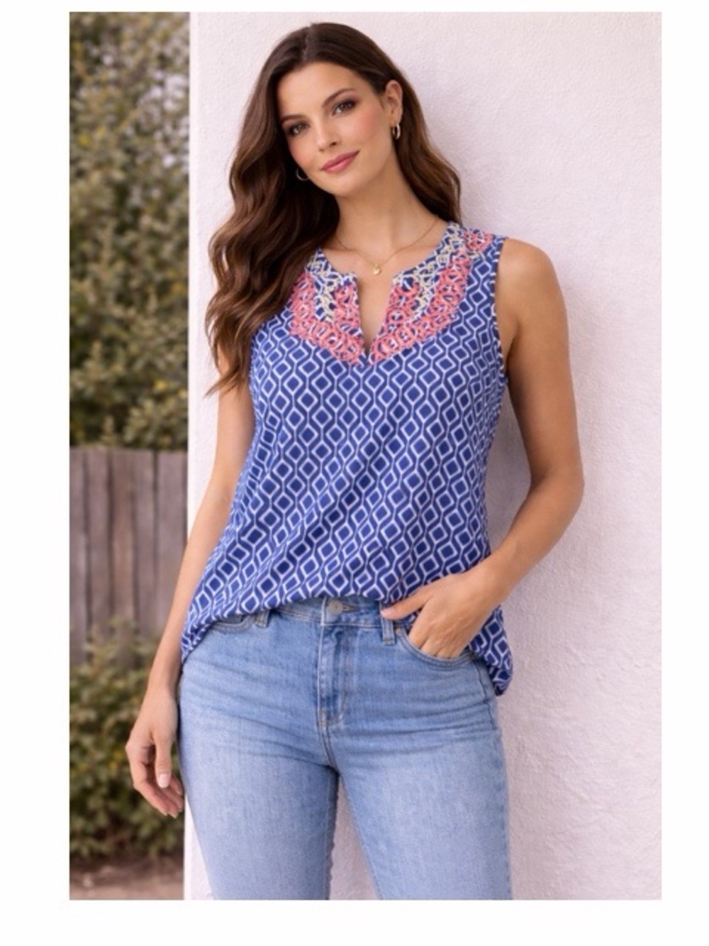 Market & Spruce Embroidered Sleeveless Blouse